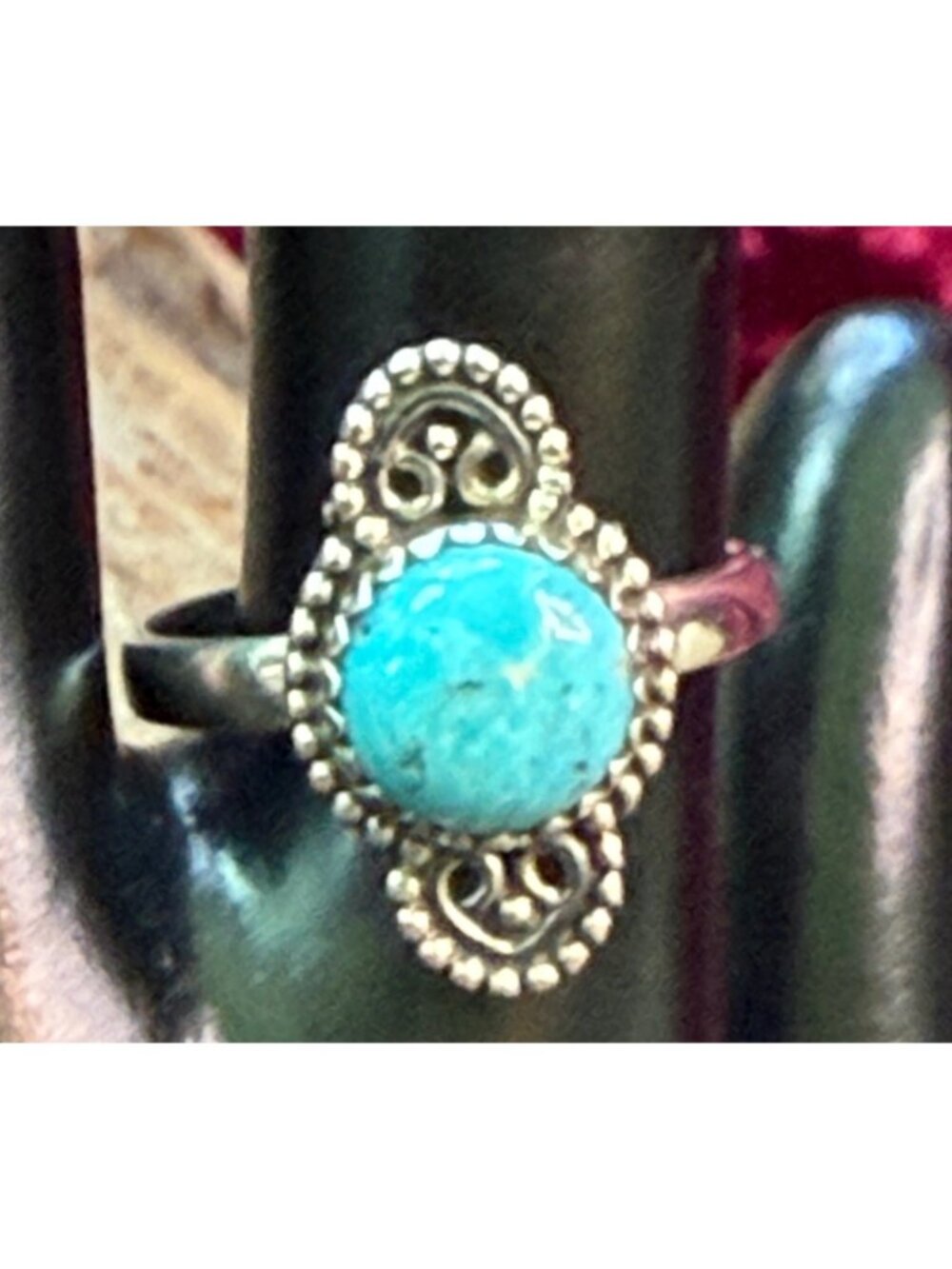 Sterling Silver Turquoise Ring Size 7.75 Elegant Vintage Style